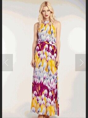 Vintage Spotlight by Warehouse 100% Silk Floral Halter Maxi Dress US 10 (UK 14)